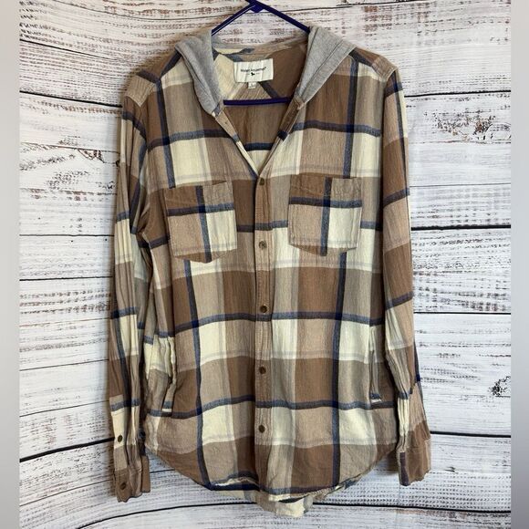 Modern Amusement shirt Womens Sz L Hoodie jacket flannel plaid button up Cotton - Picture 3 of 13